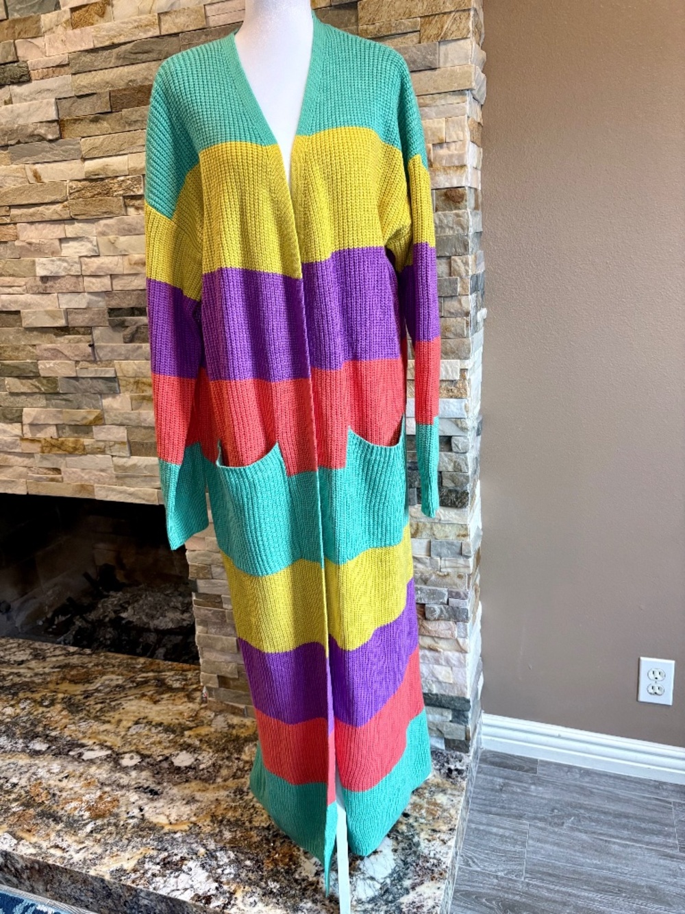 IL Lord Rainbow Striped Colorblock Long Duster Cardigan Sweater 1X NWT
